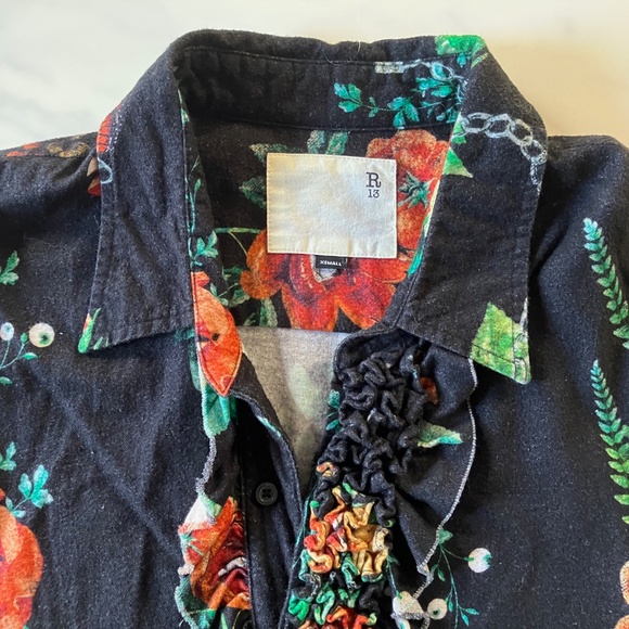R13 Oversize Black Floral Flannel Drop Neck Tuxedo Shirt Oversized One Size - Picture 4 of 10